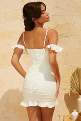 Off Shoulder Ruffle Mini Dress in White